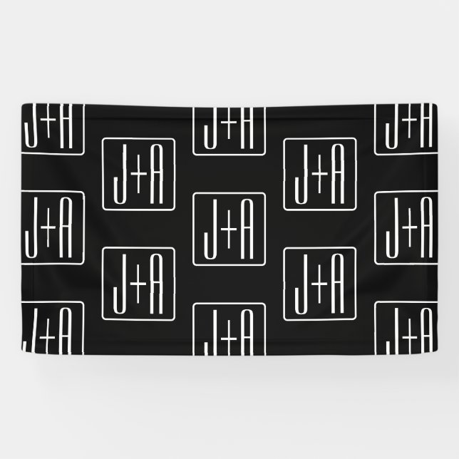 Banderoles Motif des initiales Mariages modernes | Noir & Bla (Horizontal)