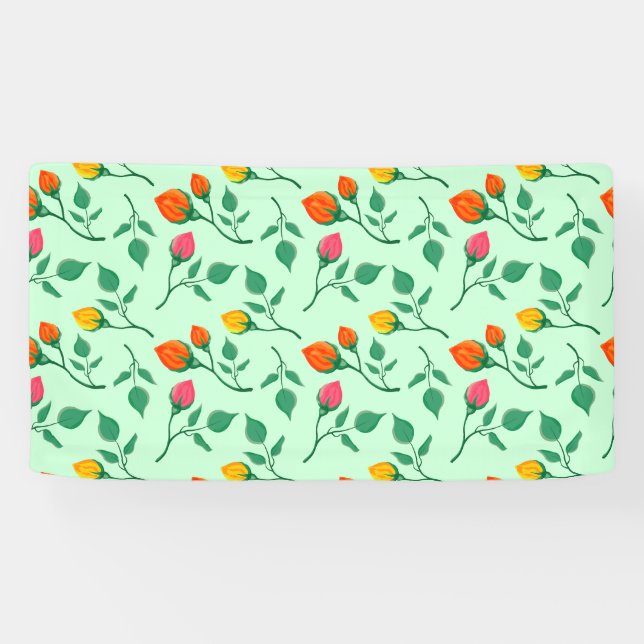 Banderoles Motif floral avec fleurs roses colorées (Horizontal)