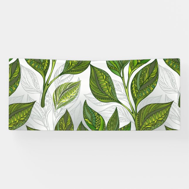 Banderoles Motif sans couture avec Feuilles de thé vert (Horizontal)