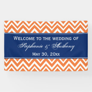 Banderoles Motif Zigzag orange avec Mariage bleu royal