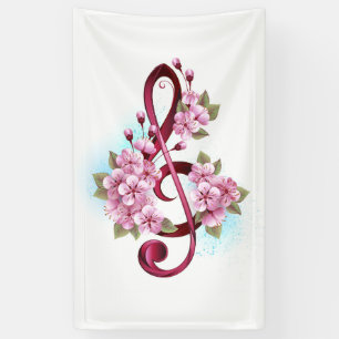 Banderoles Musical treble clef notes with sakura flowers