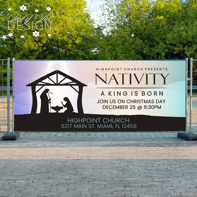Banderoles Nativité Un roi est né Eglise Service religieux (Créateur téléchargé)