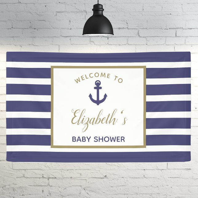 Banderoles Nautical Anchor Navy Blue Stripes Boy Baby Shower (Créateur téléchargé)