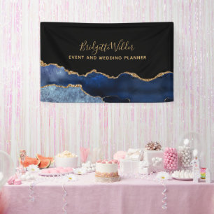 Banderoles Navy Blue Black Gold Foil Agate Event Planner