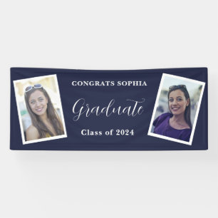 Banderoles Navy Blue Modern 2 Photo Graduation Party