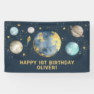 Banderoles Navy Or Galaxie Espace Lune Étoiles Anniversaire