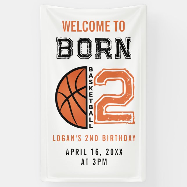 Banderoles Né 2 Ball Basketball 2e fête d'anniversaire (Vertical)