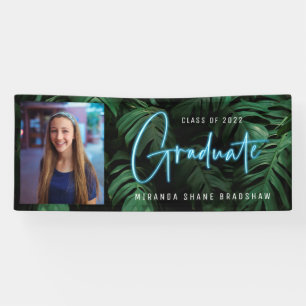 Banderoles Neon Blue Graduate Tropical Feuilles Photo