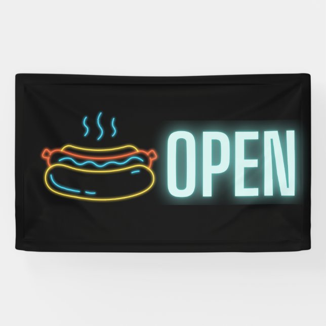 Banderoles Neon Hot Dog Open Indoor Vinyl Banner (Horizontal)