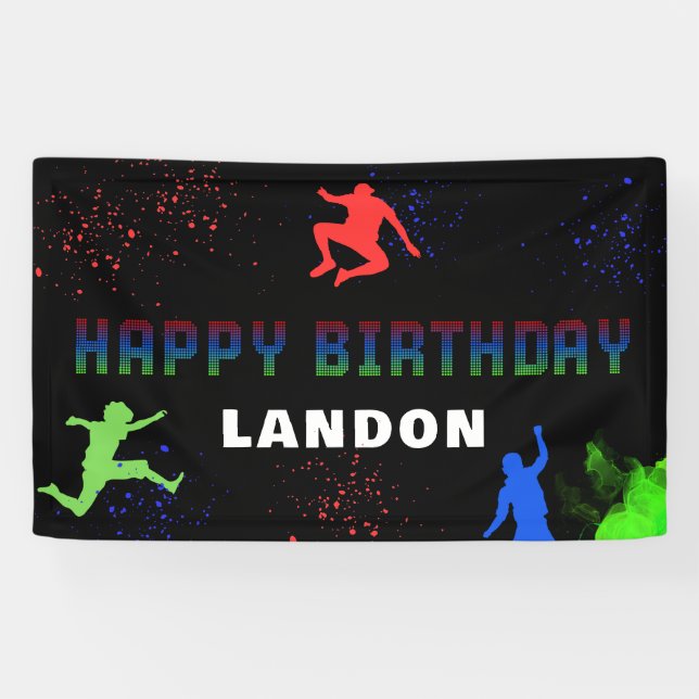Banderoles Neon Kids Trampoline Park Joyeux anniversaire (Horizontal)