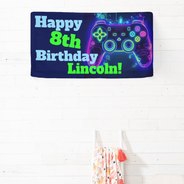 Banderoles Neon Video Gamer Arcade Jeu d'anniversaire heureux (Insitu)