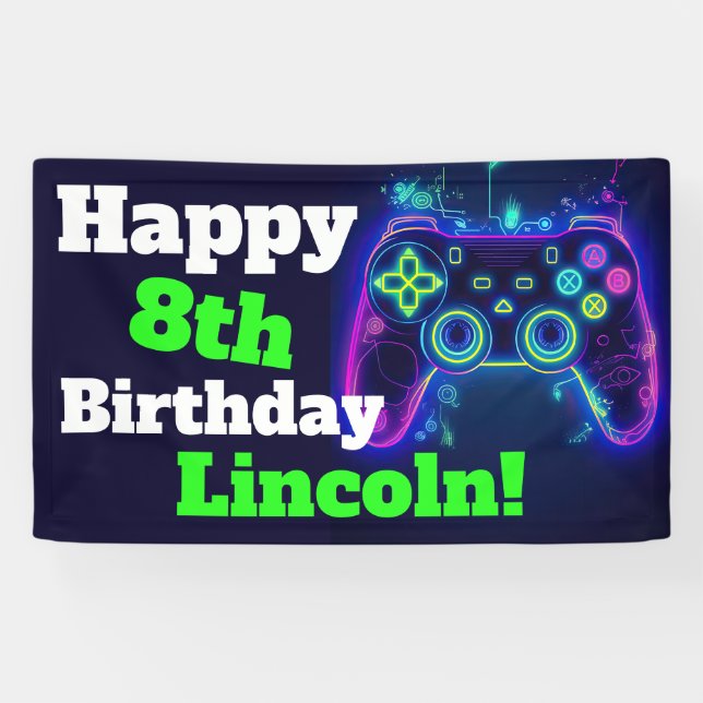 Banderoles Neon Video Gamer Arcade Jeu d'anniversaire heureux (Horizontal)