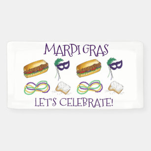 Banderoles New Orleans Mardi Gras Beignet Beads Mask Po'Boy