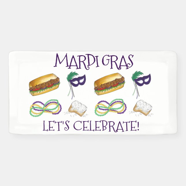 Banderoles New Orleans Mardi Gras Beignet Beads Mask Po'Boy (Horizontal)