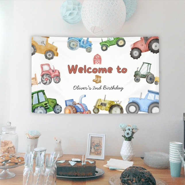 Banderoles N'importe quel âge Jour de tracteur aquarelle (Créateur téléchargé)