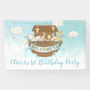 Banderoles Noah's Ark Cute Animaux Garçon 1er Anniversaire Co