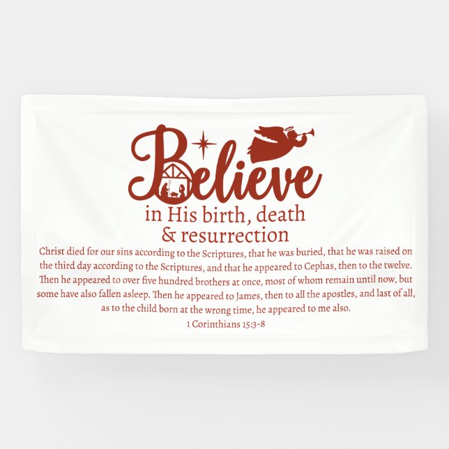 Banderoles Noël Croire En Jésus Nativité Blanc Rouge (Horizontal)