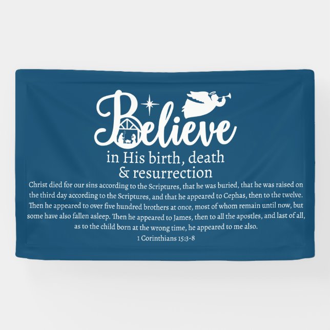 Banderoles Noël Croire En Jésus Nativité Bleu Blanc (Horizontal)