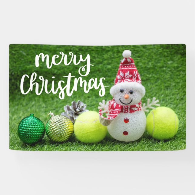 Banderoles Noël de tennis avec balle de tennis avec Snowman (Horizontal)
