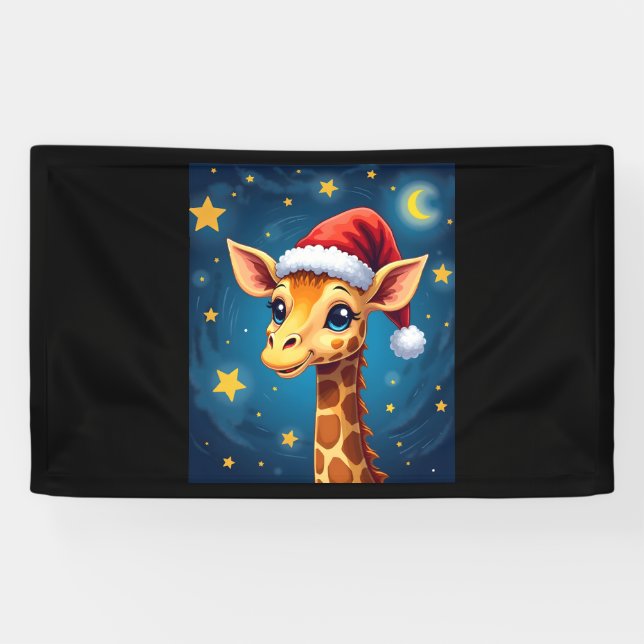 Banderoles Noël Giraffe Santa Hat Starry Nuit Fête L (Horizontal)