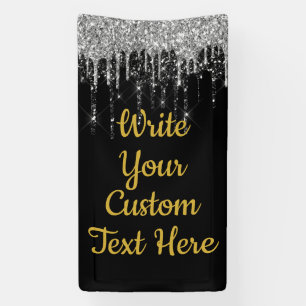 Banderoles Noir Argent et Or Anniversaire de Mariage Glitter