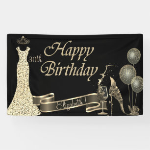 Banderoles Noir, Ballons d'or, Verre, Talon, Robe de Parties 