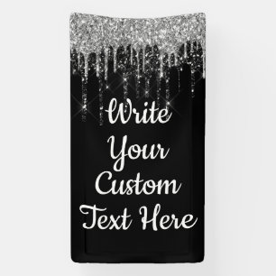 Banderoles Noir Blanc & Argent Anniversaire Fête Glitter