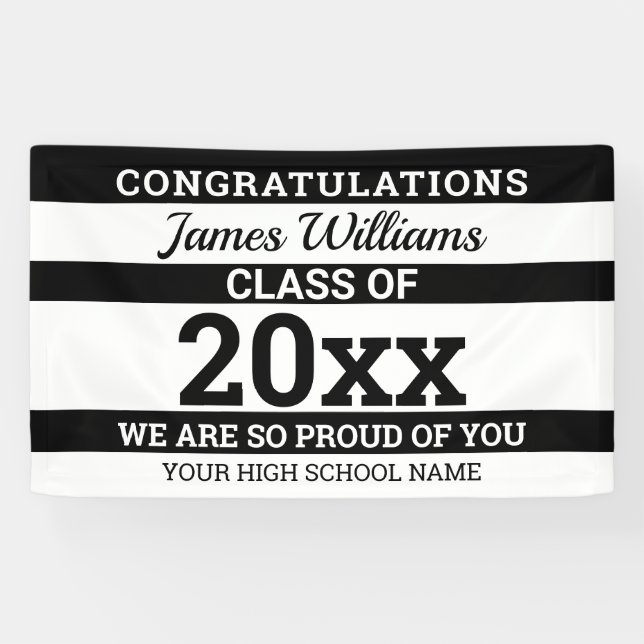 Banderoles Noir Blanc Félicitations Classe De 2022 Diplômé (Horizontal)