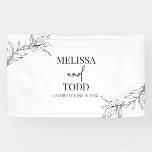 Banderoles Noir Blanc minimaliste Mariage de la feuille de br