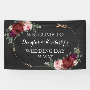 Banderoles Noir Chalkboard Bourgogne Gold Rose Boho Mariage