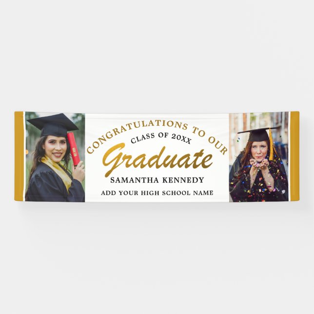 Banderoles Noir Et Or Congrats Grad 2 Diplôme Photo (Horizontal)