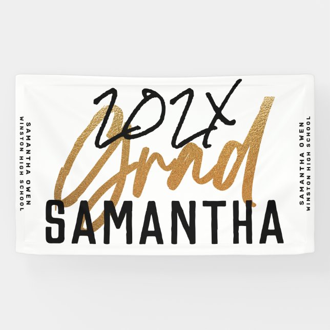 Banderoles Noir Jaune Or Huile Grad Année Custom Chic Banne (Horizontal)