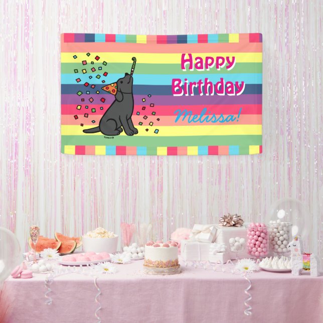 Banderoles Noir Labrador Anniversaire Confetti Horizontal (Fête)