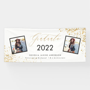 Banderoles Noir + or script moderne multi photo graduation 