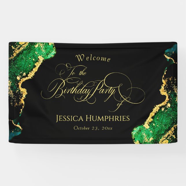 Banderoles Noir Vert Bronze Or Anniversaire  (Horizontal)
