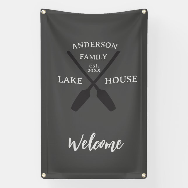 Banderoles Nom de famille personnalisé Lake House Accueil (Verticale)