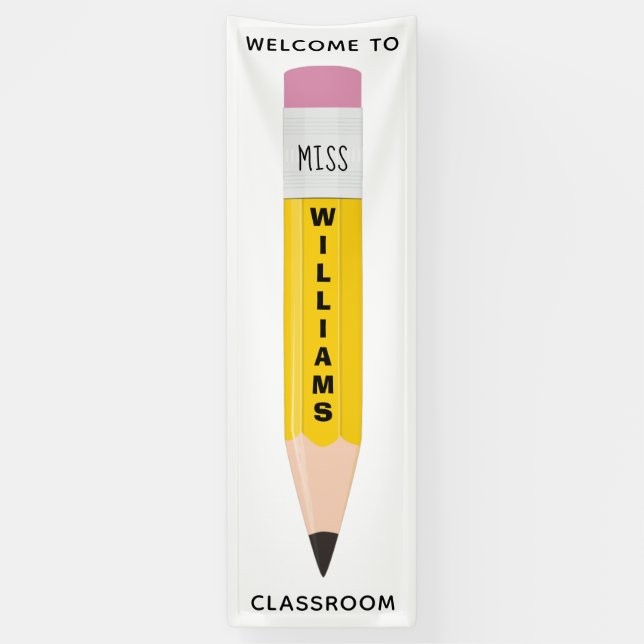 Banderoles Nom de l'enseignant Pencil Classroom Welcome Banne (Vertical)