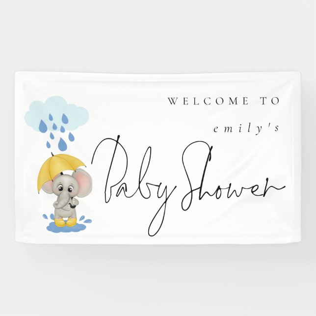 Banderoles Nom du parapluie éléphant Bienvenue au Baby shower (Horizontal)