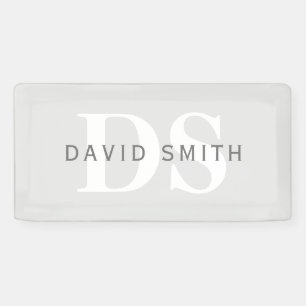 Banderoles Nom et monogramme modernes Gris clair et blanc f