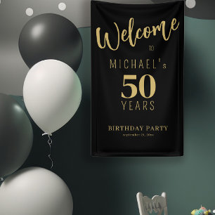 Banderoles nom personnalisé 50 ans anniversaire noir or