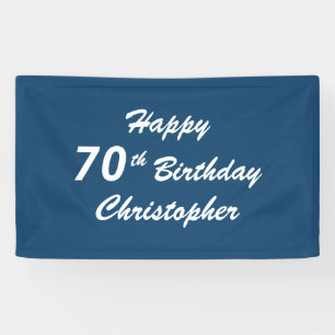 Banderoles Nom personnalisé 70e anniversaire fête bleue Plaid