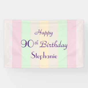 Banderoles Nom personnalisé 90e anniversaire Pastel Stripe
