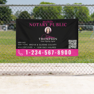Banderoles Notary Signing Agent Black Pink Photo QR Code