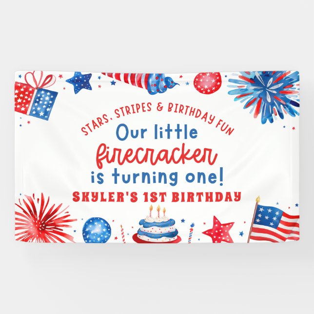 Banderoles Notre petit pétard 4 juillet 1er anniversaire (Horizontal)