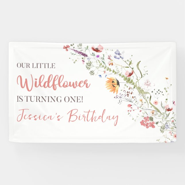 Banderoles Notre Petite Fleur sauvage Bébée Fille 1er anniver (Horizontal)