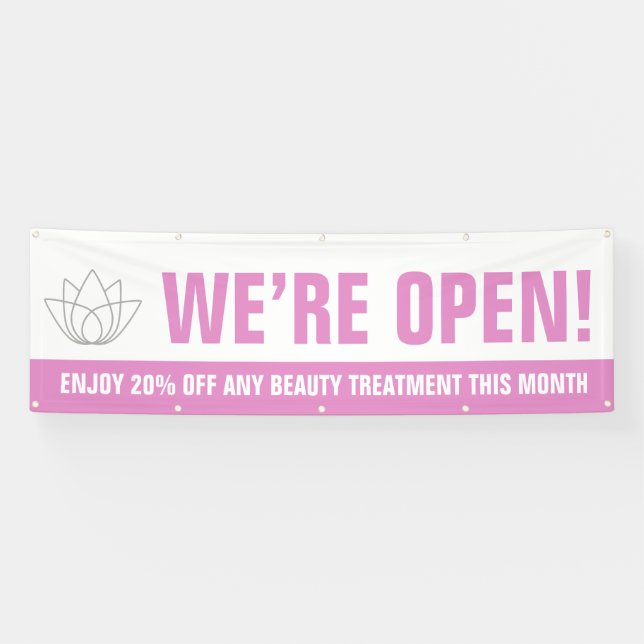 Banderoles Nous sommes ouvert beauté affaires rose blanc logo (Horizontal)