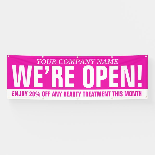 Banderoles Nous sommes ouvert beauté entreprise rose blanc si (Horizontal)