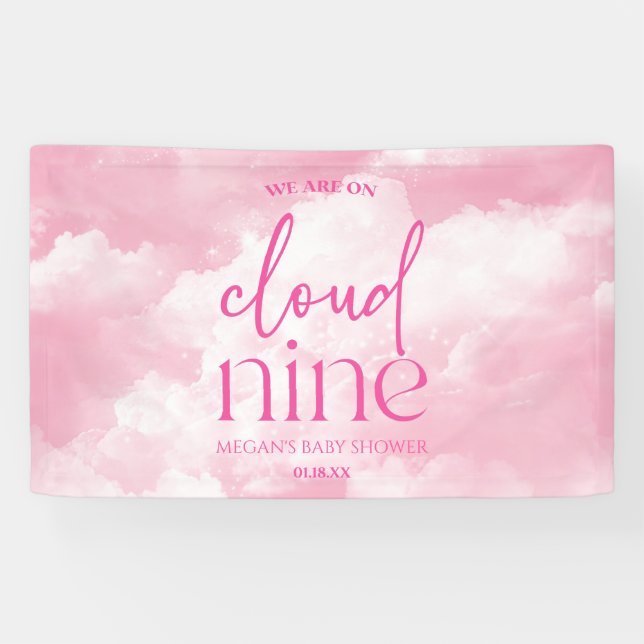 Banderoles Nous Sommes Sur Cloud Neuf Baby shower Rose (Horizontal)