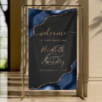 Nuit de noces bleu marine or agate Bienvenue