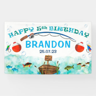 Banderoles O-fish-ally pêche thème 5e anniversaire toile de f